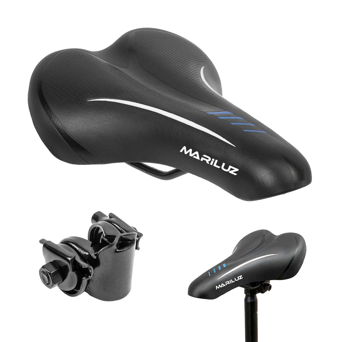 Asiento para Bicicleta MTB / Confort Mariluz TL-2047 (Negro con Vivos Azules)