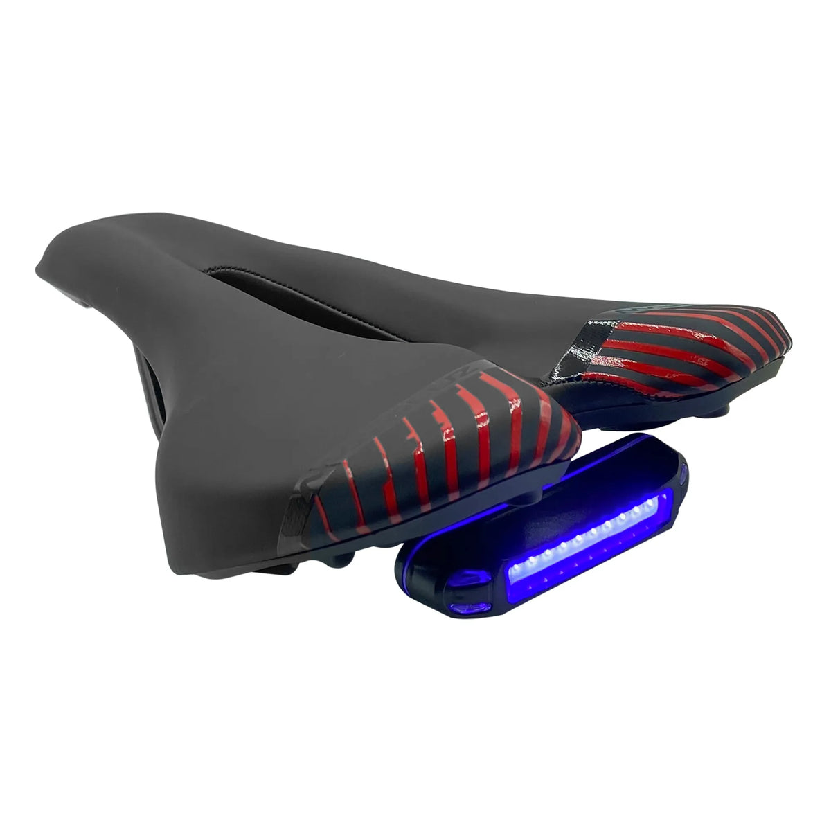 Asiento para Bicicleta Urbana / City Mariluz WL-122/E con Gel, Luz LED Trasera y Diseño Prostático (Negro con Vivos Rojos)