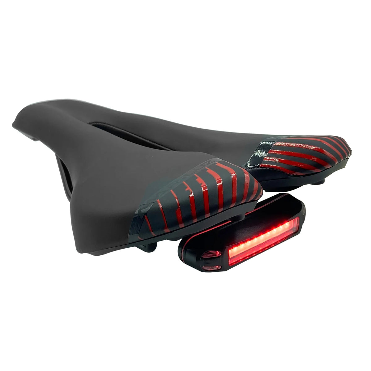 Asiento para Bicicleta Urbana / City Mariluz WL-122/E con Gel, Luz LED Trasera y Diseño Prostático (Negro con Vivos Rojos)