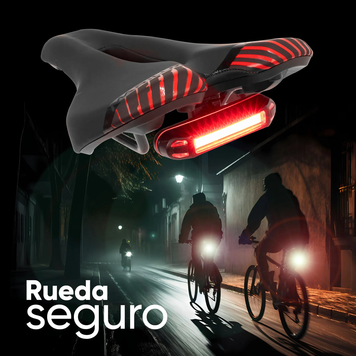 Asiento para Bicicleta Urbana / City Mariluz WL-122/E con Gel, Luz LED Trasera y Diseño Prostático (Negro con Vivos Rojos)