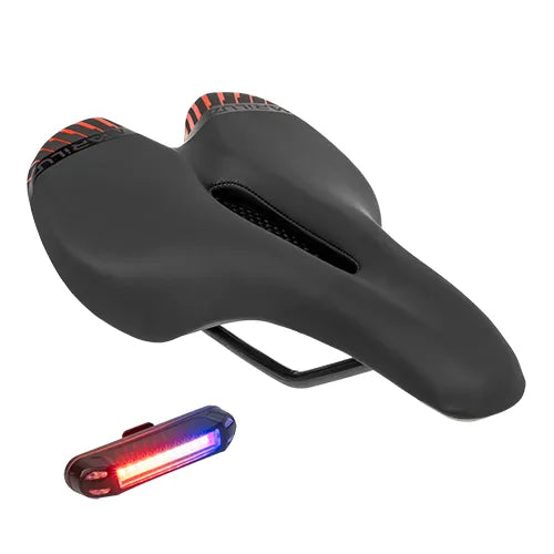 Asiento para Bicicleta Urbana / City Mariluz WL-122/E con Gel, Luz LED Trasera y Diseño Prostático (Negro con Vivos Rojos)
