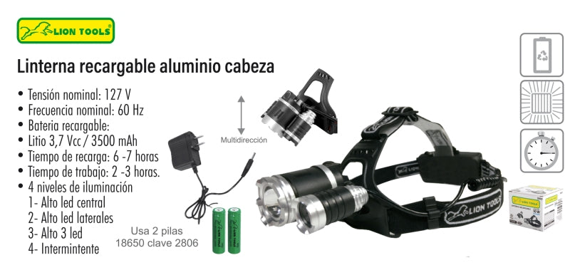 Linterna recargable aluminio cabeza 10w