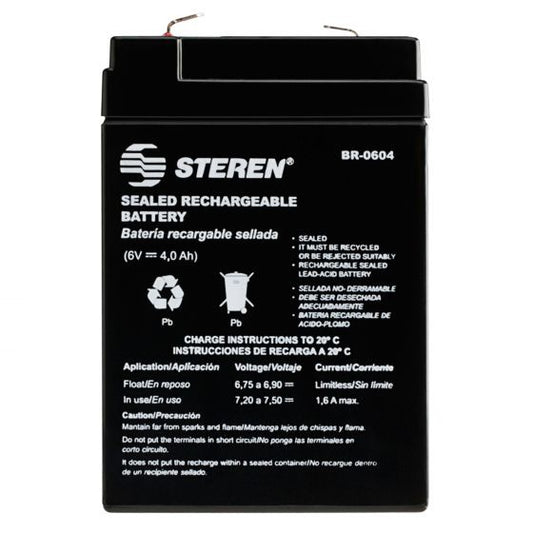 Batería Sellada Recargable Steren BR-0604 | 6V - 4.0 Ah