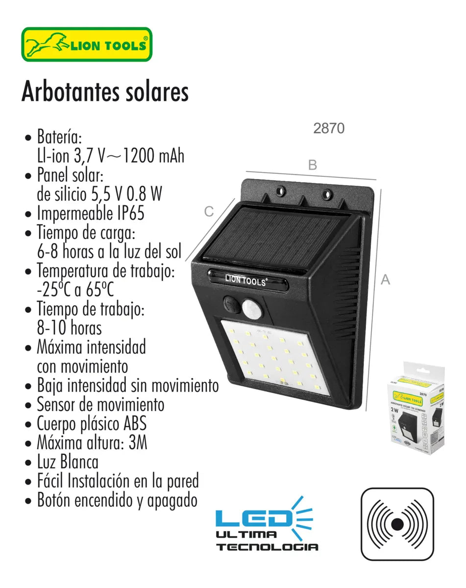 Arbotante solar 150 lúmenes  con sensor de movimiento