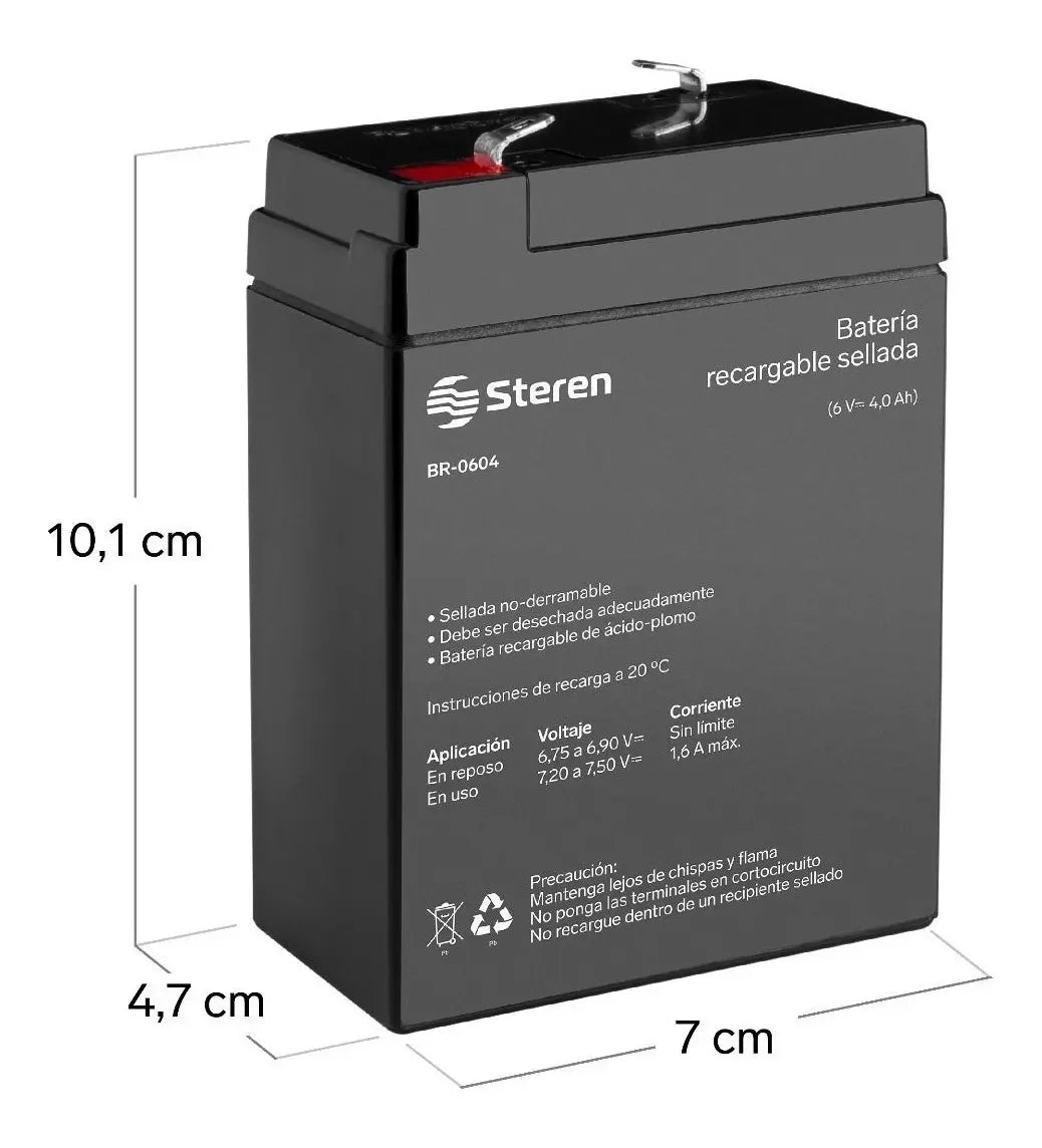 Batería Sellada Recargable Steren BR-0604 | 6V - 4.0 Ah