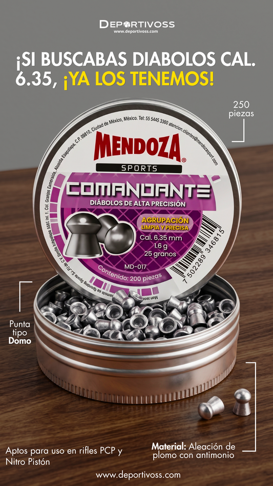 Diábolos Mendoza Sports Comandante Cal. 6.35 mm / .25 (200 Pzs)